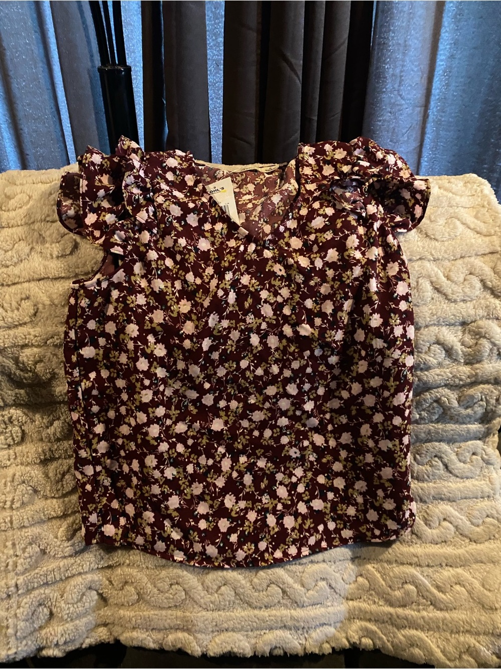 Liberty Love Burgundy Floral Ruffle-Sleeve Blouse
